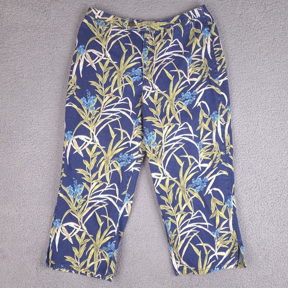 Liz Claiborne Capri‎ Pants Womens Size 16 Blue Floral (Altered Waist) W31 L22 - Picture 1 of 16